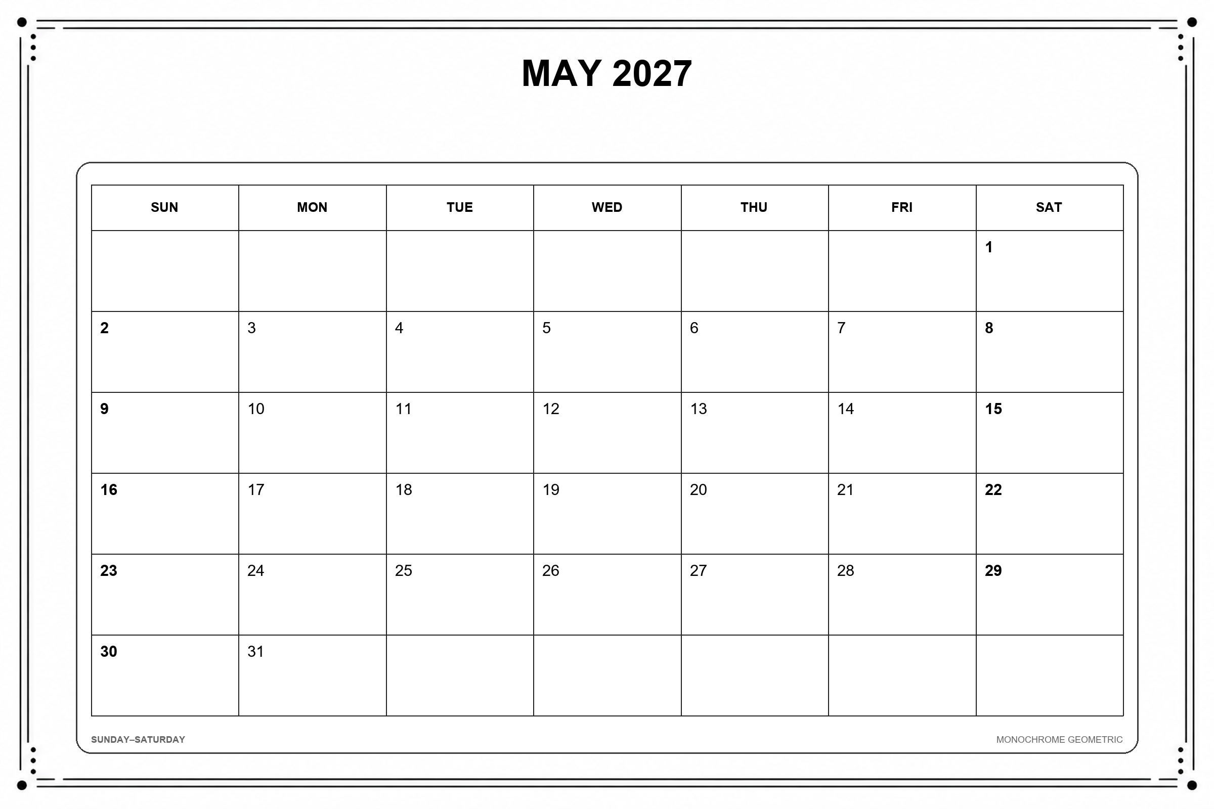 Monochrome Geometric printable May 2027 calendar template