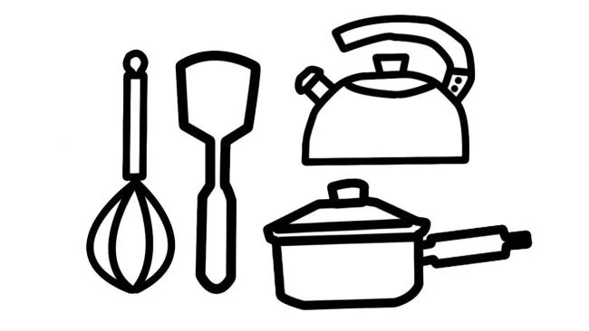 Ringkasan gambar mewarnai peralatan rumah tangga untuk anak-anak untuk berlatih mewarnai