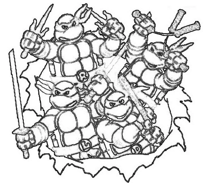 Colección de super lindas imágenes de tortugas Ninja para colorear para niños