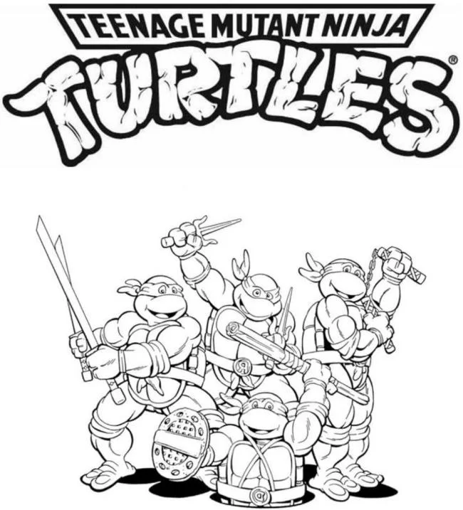 Colección de super lindas imágenes de tortugas Ninja para colorear para niños
