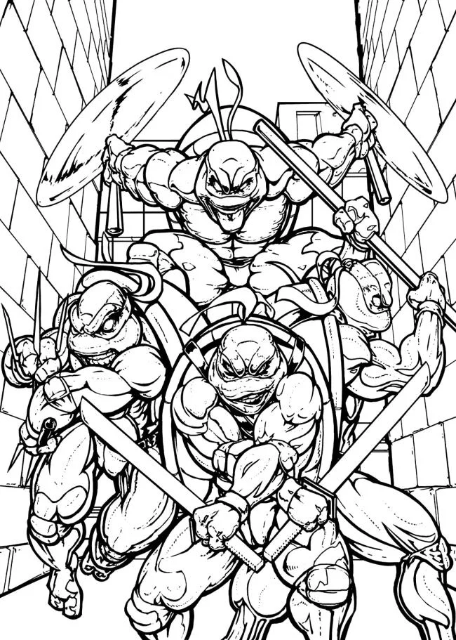 Colección de super lindas imágenes de tortugas Ninja para colorear para niños