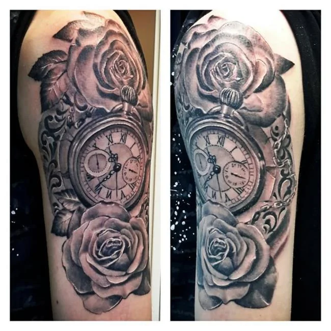 Sugerencia de más de 50 modelos de tatuajes de rosas y relojes extremadamente sexys.