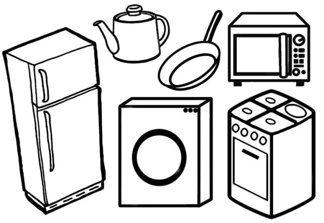 Ringkasan gambar mewarnai peralatan rumah tangga untuk anak-anak untuk berlatih mewarnai