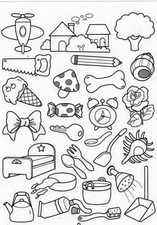 Ringkasan gambar mewarnai peralatan rumah tangga untuk anak-anak untuk berlatih mewarnai