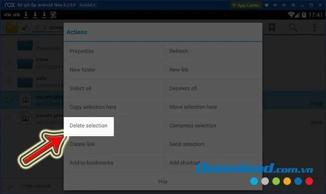 Delete action in NoxPlayer