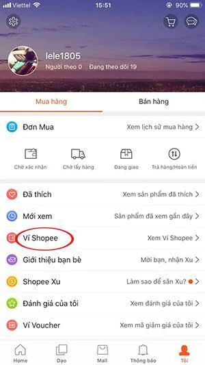 Configuration du portefeuille Shopee