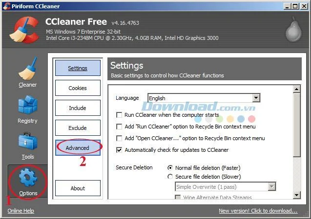 Istruzioni per disattivare le notifiche da CCleaner
