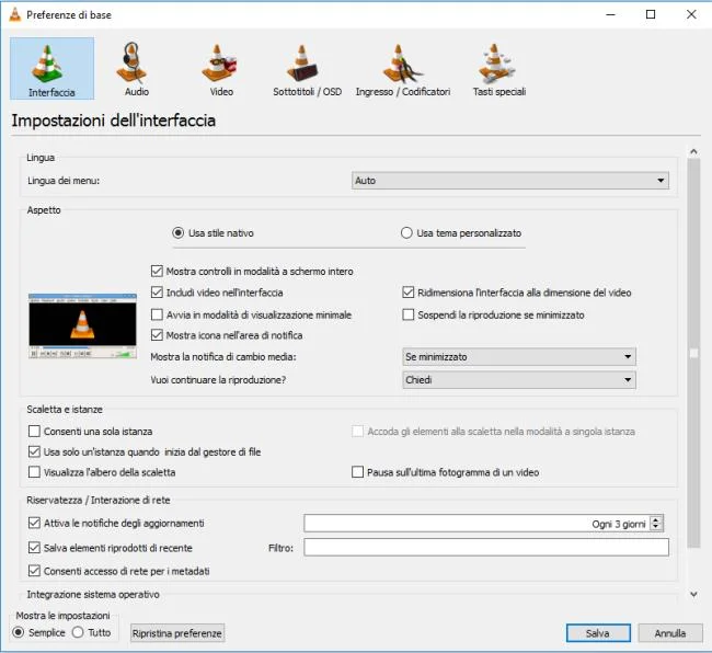 Cambiare la lingua di VLC - Lingua dei menù