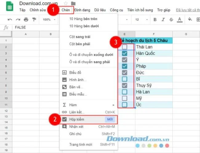 Istruzioni per inserire la casella di controllo su Fogli Google