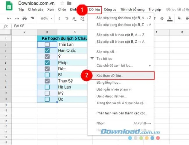 Istruzioni per inserire la casella di controllo su Fogli Google