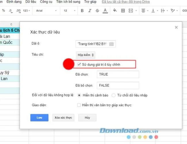 Istruzioni per inserire la casella di controllo su Fogli Google
