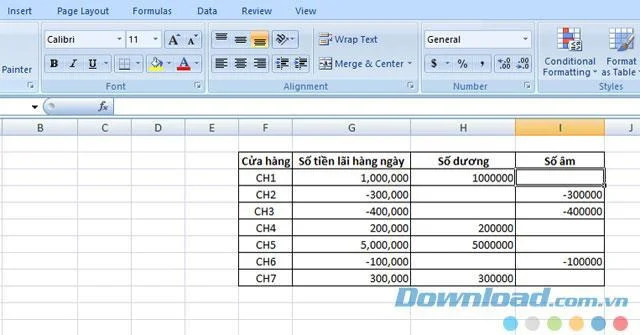 Istruzioni per la separazione di numeri negativi e positivi in ​​Microsoft Excel
