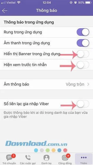 通知モードをオフにし、Viberメッセージがあるときに画面を点灯します