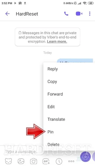 pick Pin option on Viber