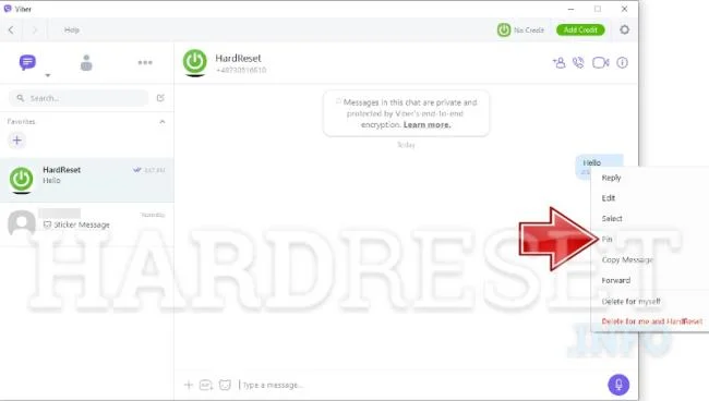 pick the Pin option on Viber