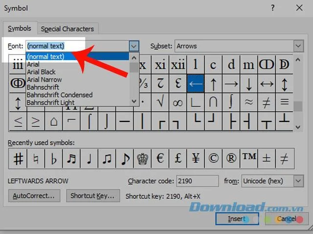 Instructions pour écrire rapidement la flèche sur Word