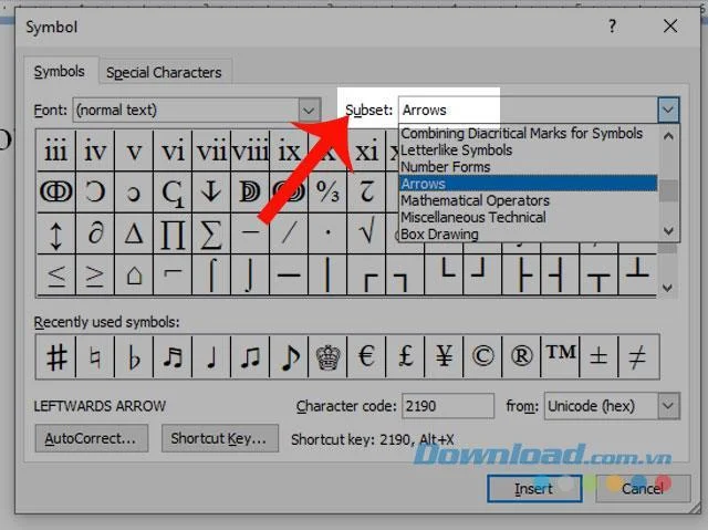 Instructions pour écrire rapidement la flèche sur Word