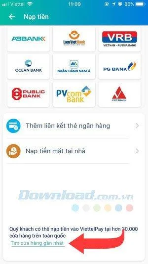 Ways to top up ViettelPay