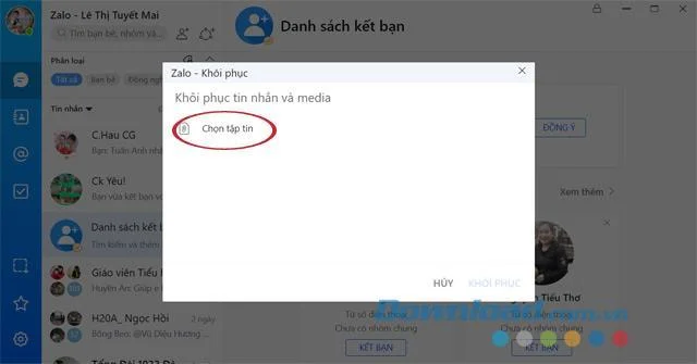 Select the recovery file