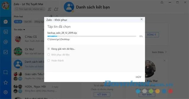 Zalo data recovery process