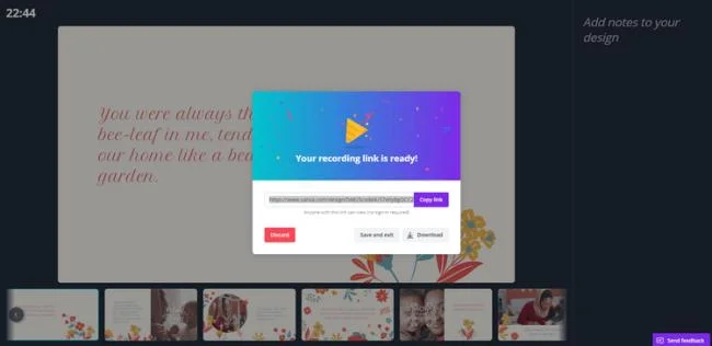 Link to share the presentation video on Canva