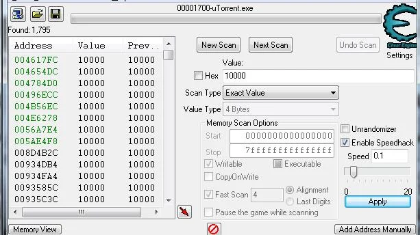 치트 엔진 8.0 - 게임 매개 변수를 변경하는 소프트웨어