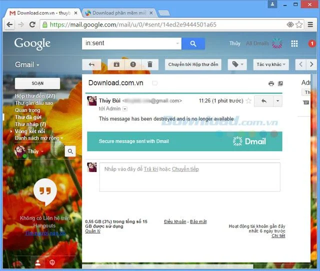 Dmail para Chrome 2.0.0 - Cancelar el correo electrónico enviado