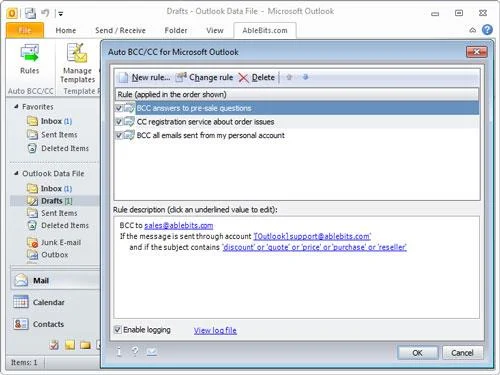 Auto BCC / CC para Microsoft Outlook 3.5.2: cree una copia BCC o CC automáticamente