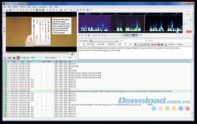 Interfaz Aegisub