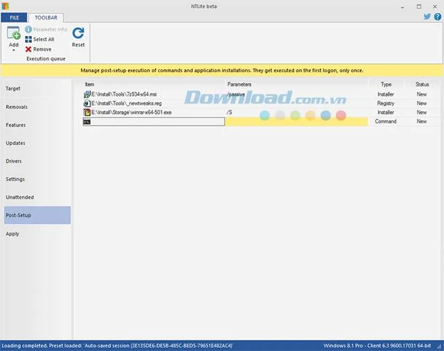 Intégration d'applications avec NTLite