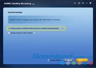 AOMEI OneKey Recovery 백업 설정