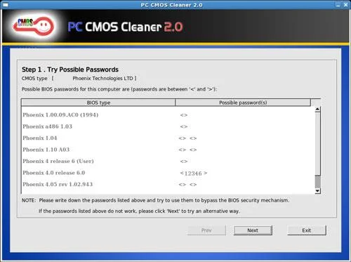 PC CMOS Cleaner 2.0 - Bios password removal utility