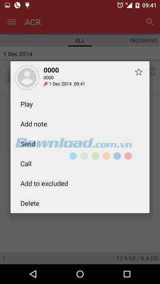 Interfaz de Call Recorder - ACR