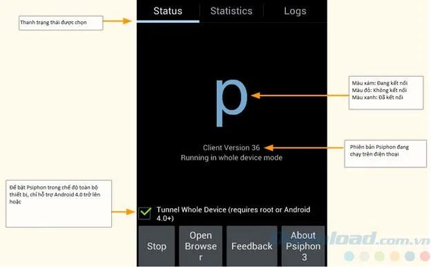 Psiphon의 상태 표시 줄 아이콘