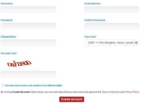 Registro de cuenta en WhoReadMe