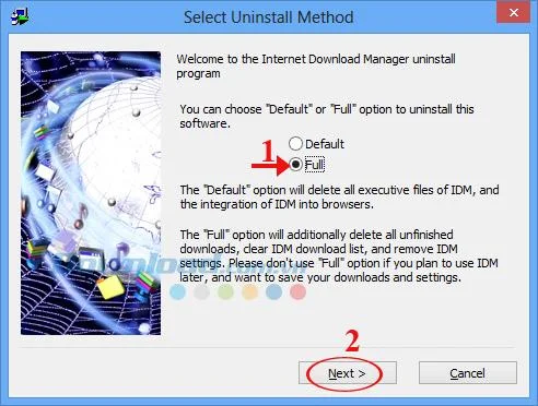 Seleccionar método de desinstalación