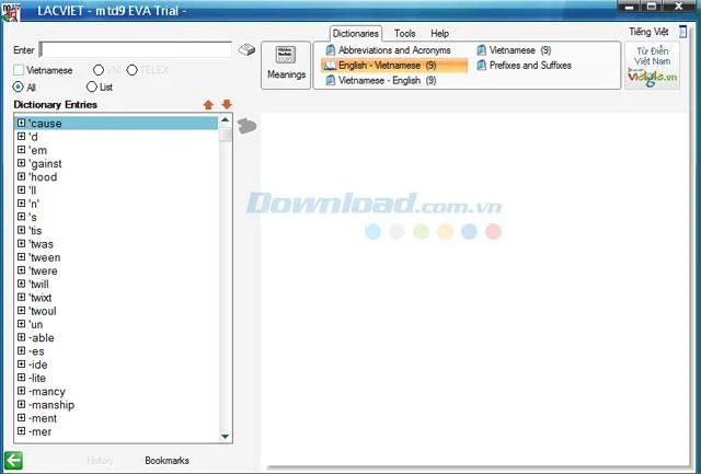 Cómo utilizar Lac Viet mtd9 EVA para buscar diccionario