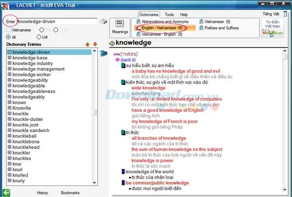 Cómo utilizar Lac Viet mtd9 EVA para buscar diccionario