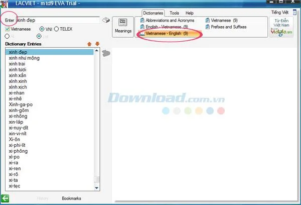 Cómo utilizar Lac Viet mtd9 EVA para buscar diccionario