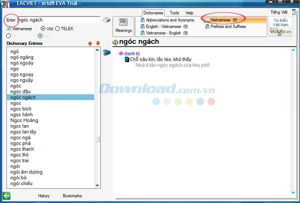 Cómo utilizar Lac Viet mtd9 EVA para buscar diccionario