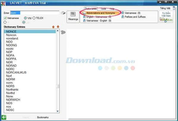 Cómo utilizar Lac Viet mtd9 EVA para buscar diccionario