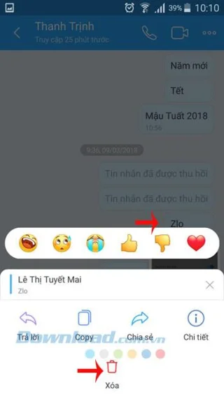 Supprimer les messages Zalo