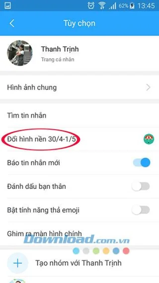 Cómo cambiar el fondo del chat en Zalo