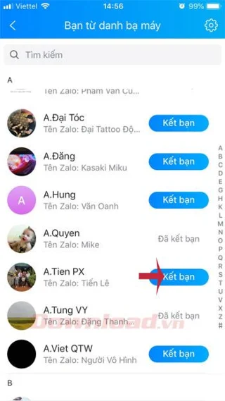 Lista de amigos en Zalo