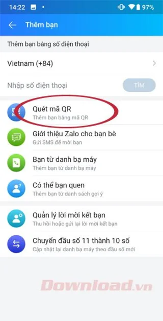 Código QR de amigo en Zalo