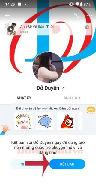 Solicitud de amistad en Zalo