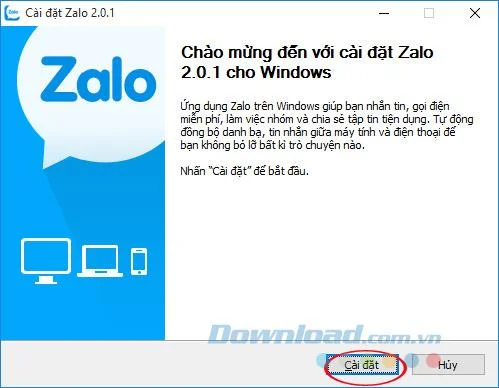 Interface do Zalo em computador