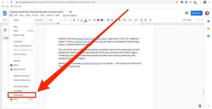 How to delete a page in Google Docs