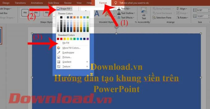 Instructions to create a border on PowerPoint