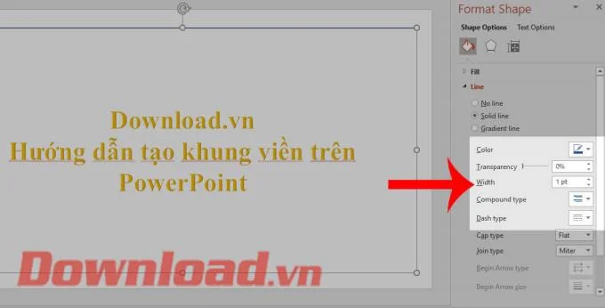Instructions to create a border on PowerPoint